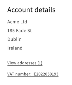 Shopify customer account page VAT number