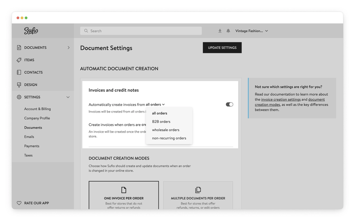 Select for which orders invoices are created