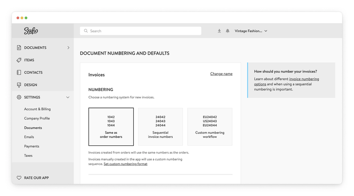 Set up document numbering in Sufio