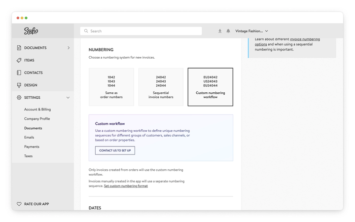 Custom numbering workflow