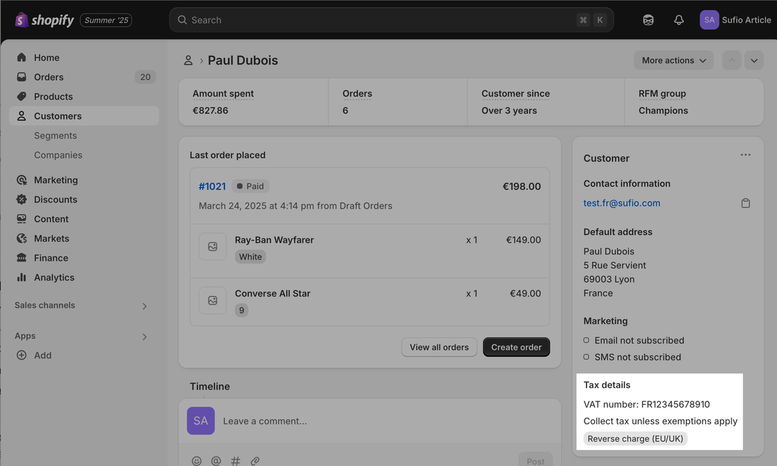 Customer tax exemption in Shopify admin