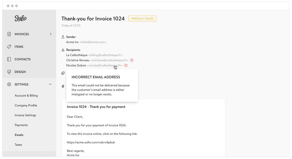 Shopify invoice email statuses thank-you note