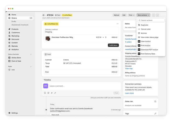 Manually create invoices from orders