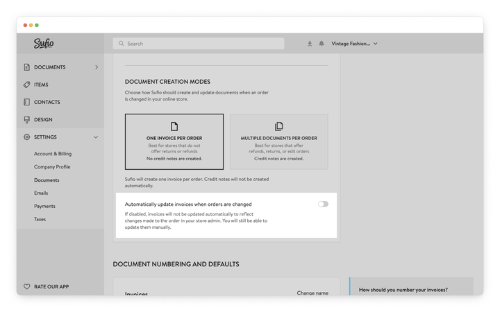 Turn off automatic creation of invoices