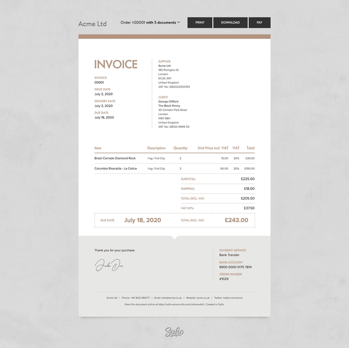 Facture Sufio Shopify