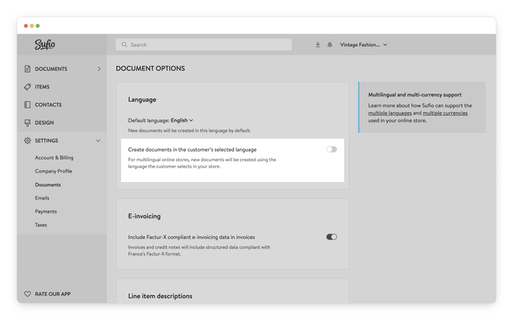 Create documents in your customer’s selected language