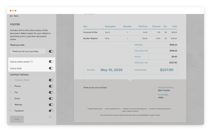 show links in the footer