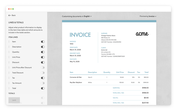 customize lines and totals?