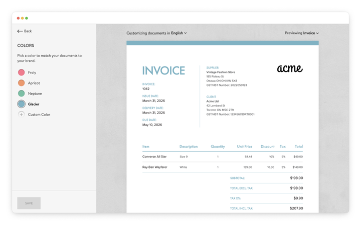 change document colors