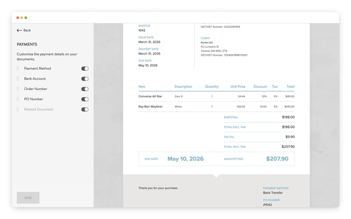 customize payment details
