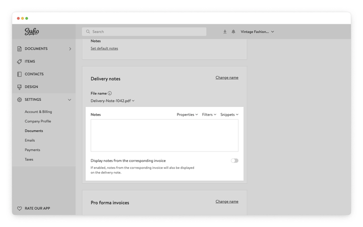 Add notes to delivery notes