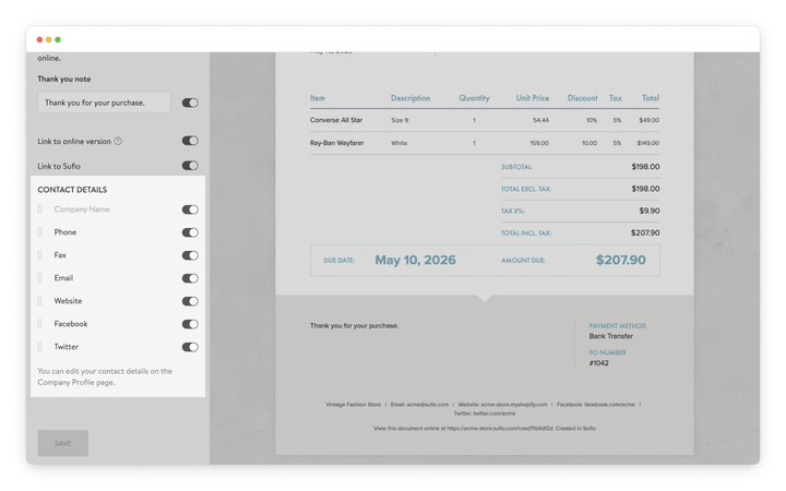 customize your company contact details