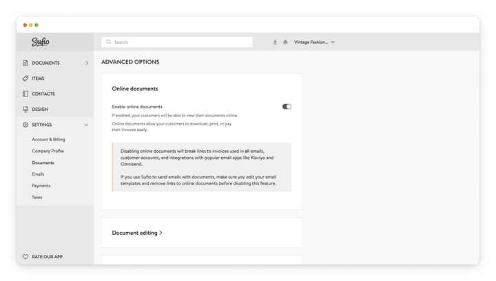 Disable online documents