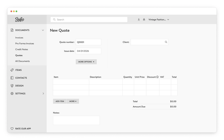 Create quotes for customers on Sufio