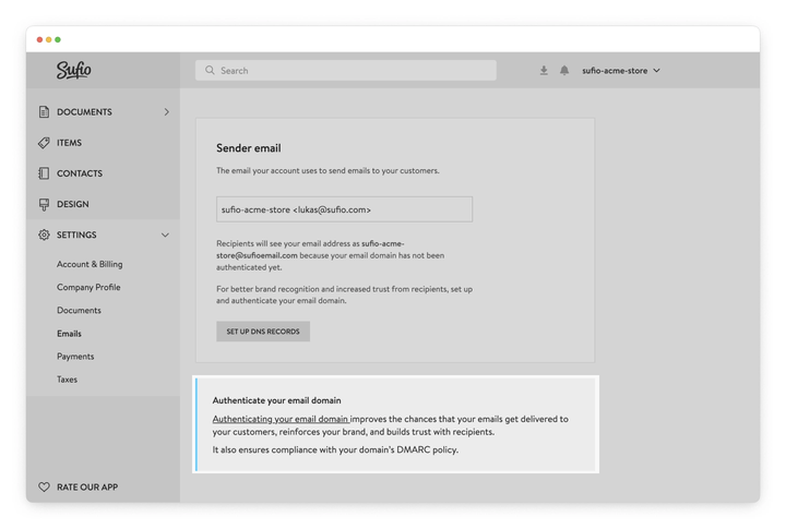 Authenticate DNS records in Sufio