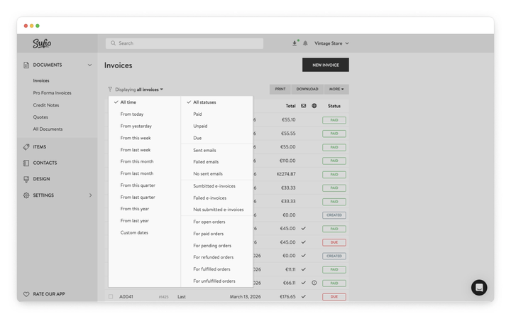 filter by status on sufio