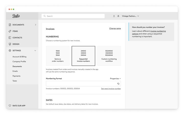 Set next invoice number