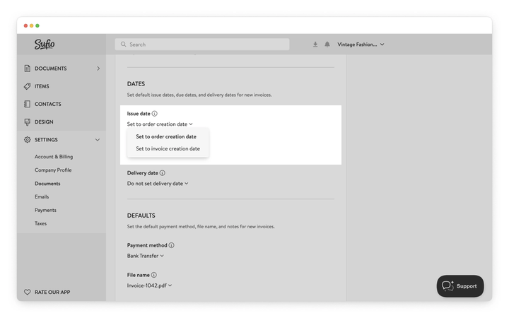set issue date in Sufio