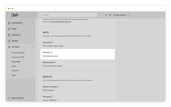 Change the default due dates