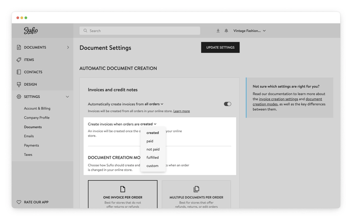 Select when invoices are created