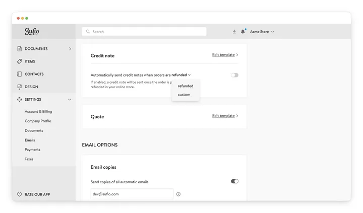 Send credit notes automatically