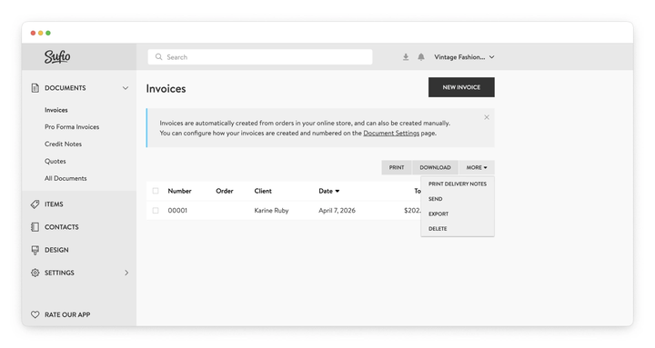 Print delivery notes in Sufio