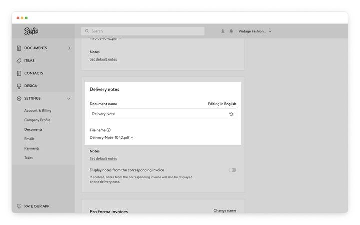Customize delivery notes