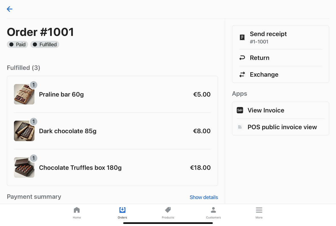 Shopify POS order view