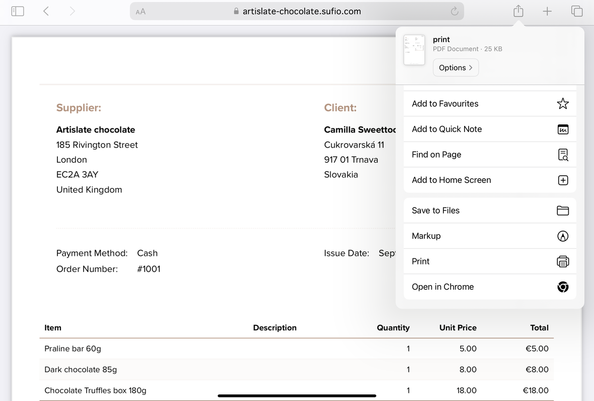 Shopify POS Invoice print preview