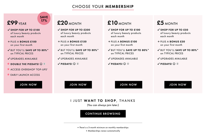 Beauty pie subscriptions