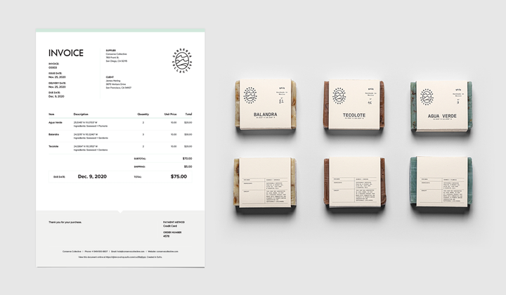 Conserva collective cosmetics packaging by peltan brosz with Sufio invoice