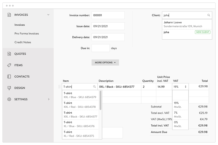 Creating an invoice in the Sufio app manually