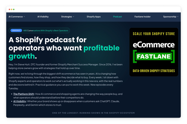 Ecommerce Fastlane Shopify podcast Steve Hutt
