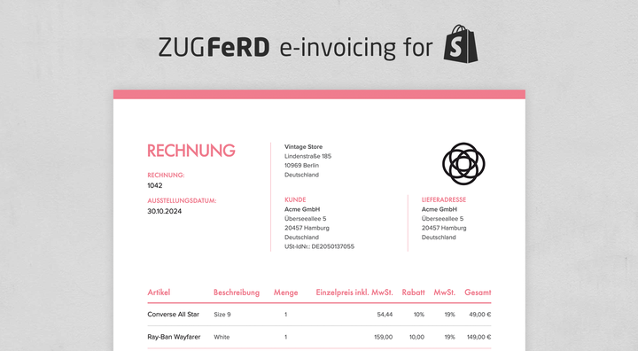 ZUGFeRD einvoicing for Shopify