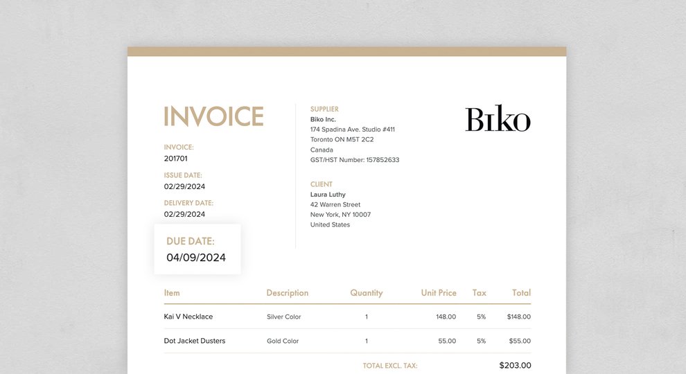 Shopify invoice due date