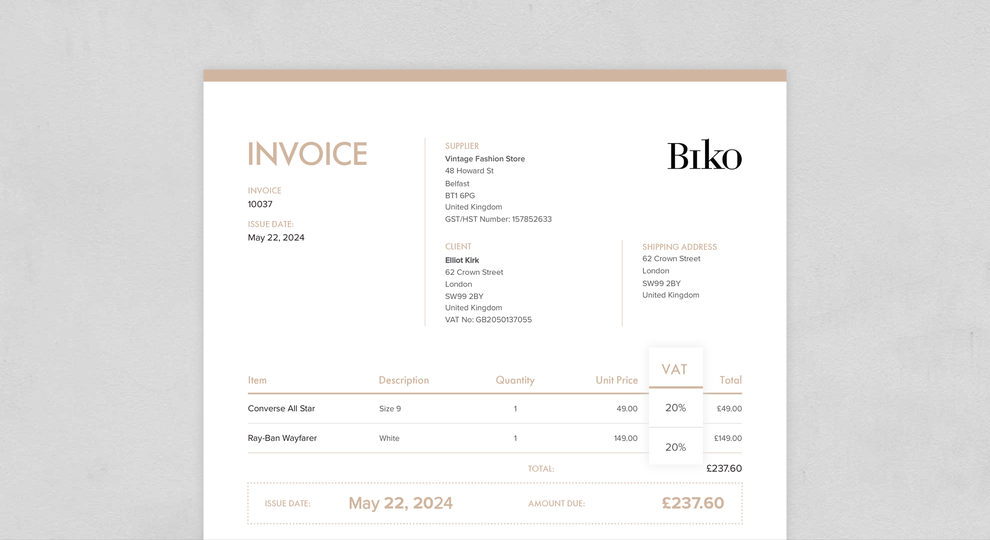 Invoice Northern Ireland UK Shopify