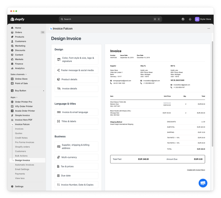 Invoice Falcon invoice design