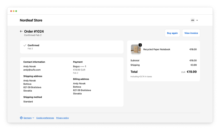 Shopify order details page