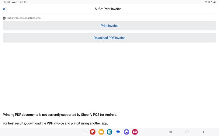 Shopify POS Invoice print preview Android