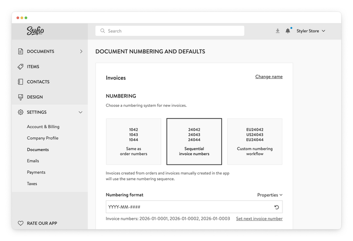 SufioShopify invoices sequential numbering