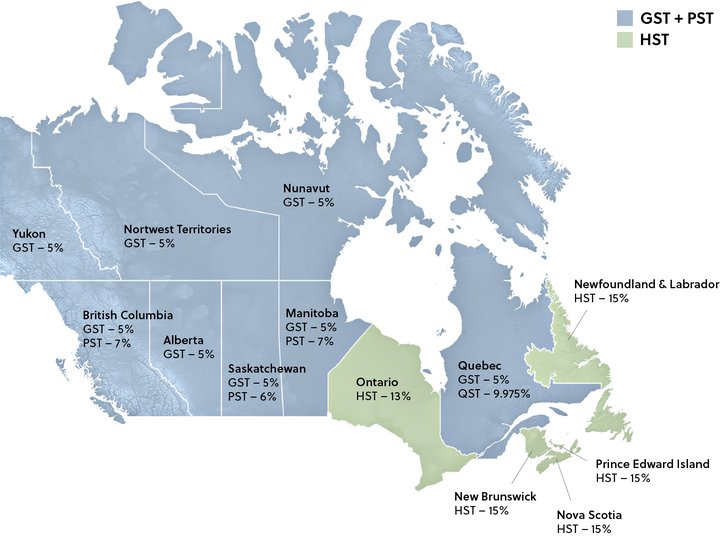 Shopify Canada GST/HST map