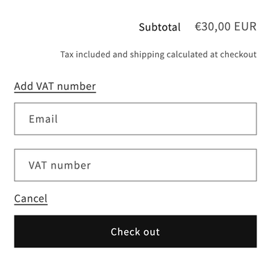 Shopify cart page VAT number