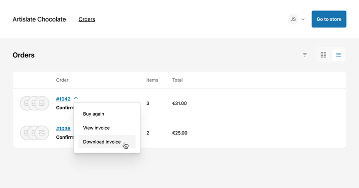 Shopify download invoice in Customer Account