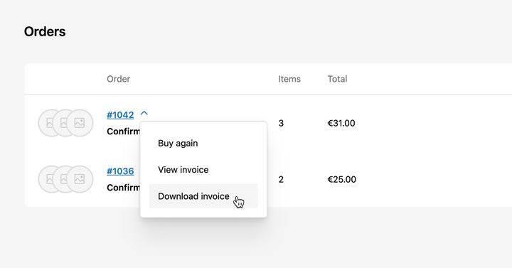 Shopify download invoice from Customer Account