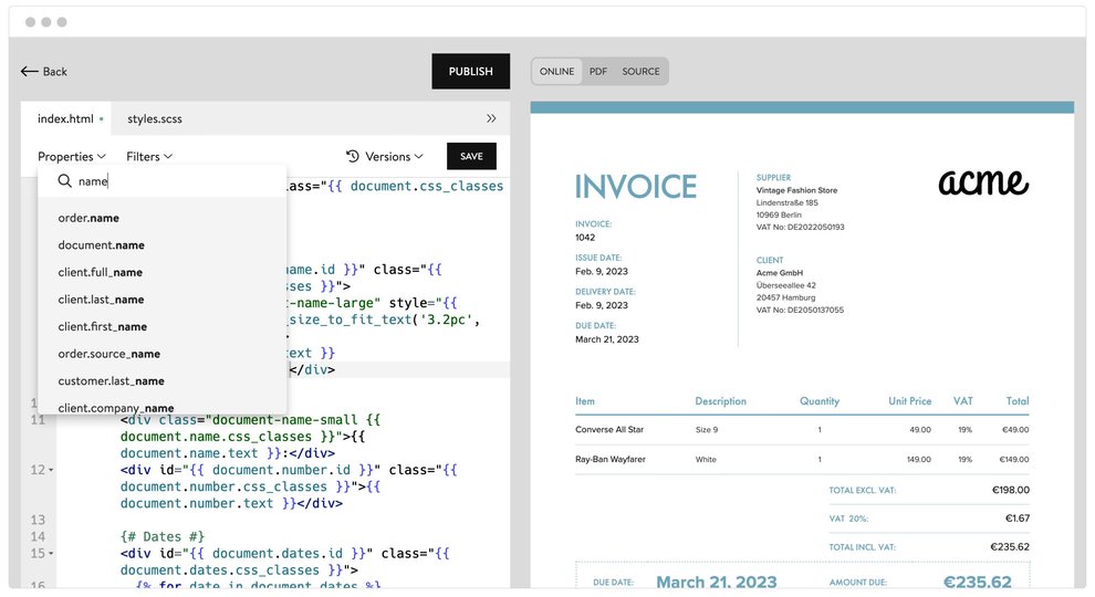 Shopify invoice template editing