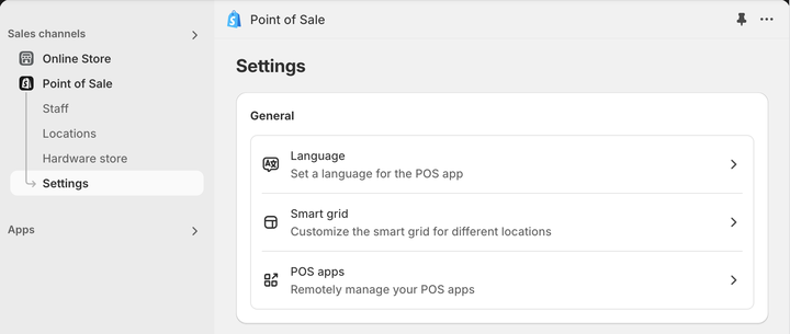 Shopify POS App settings