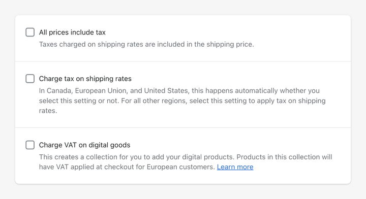 Shopify product prices tax-excluded