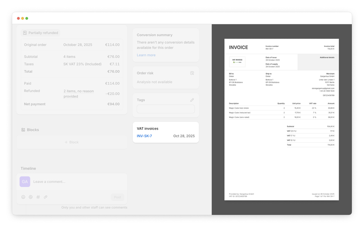 Shopify Tax invoice detail