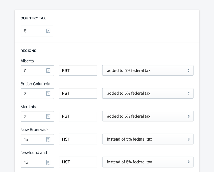 Shopify tax settings for Canada