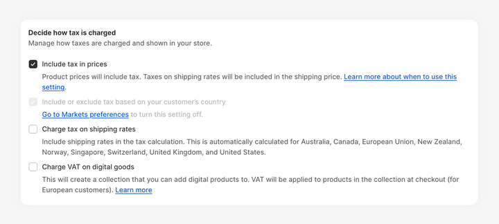 Shopify vat eu tax settings - Include tax in prices